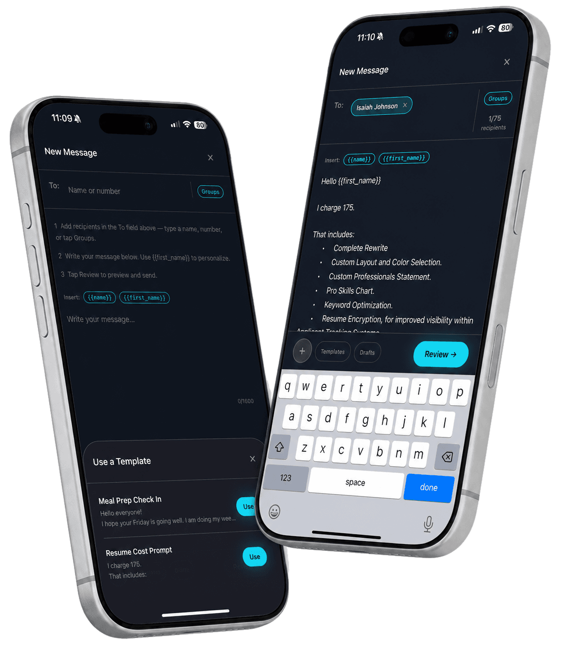 Two phones showing the One Tap app